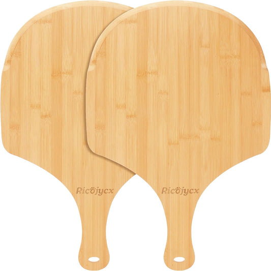 2 Pack Natural Bamboo Pizza Peel 16 inch, Wood Pizza Paddle, Cutting Board with Handle for Pizza, Bread, Cheese, Vegetable, Fruits