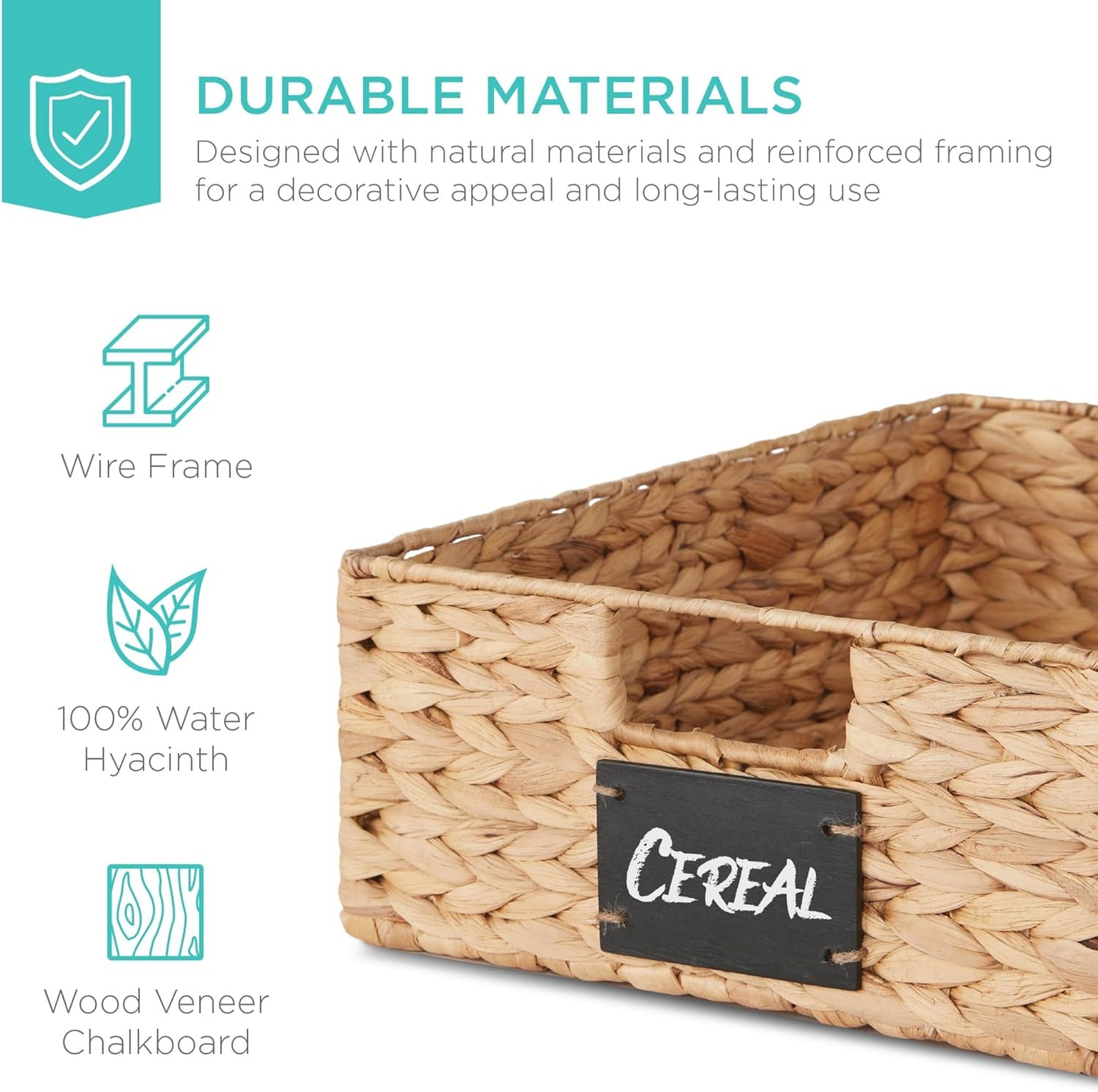 Best Choice Products Set of 4 16x12in Large Water Hyacinth Pantry Baskets, Woven Organizers w/Chalkboard Label, Chalk Marker - Natural