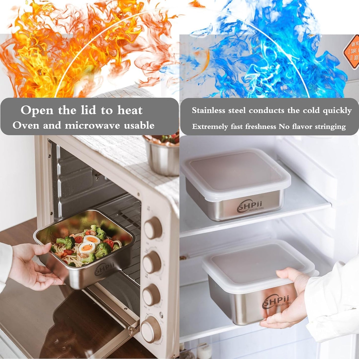 Square Colander Set, 304 Stainless Steel with PE Lid, Storage Container, Tofu Drainer, Back of House Preparation, Washing and Drainage Tools, Refrigerator Storage, Picnic Party (2000ML)