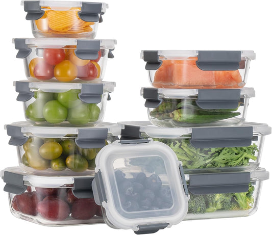GENICOOK GC [10-Pack] Glass Meal Prep Containers with Lids, Food Storage Containers with Snap Locking Lids, Airtight Lunch Containers, Microwave, Oven, Freezer and Dishwasher