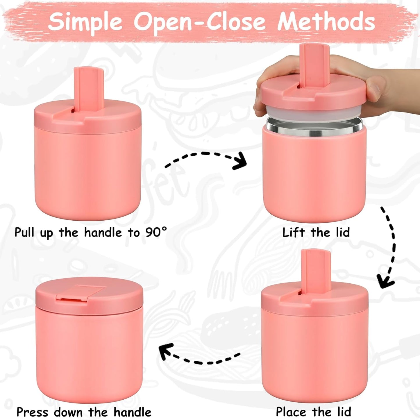 19oz Insulated Vacuum Food Jar with Buckle Lid Wide Mouth Soup Thermo for Hot Food Kids Leakproof Stainless Steel Lunch Container- Pink-1Pack