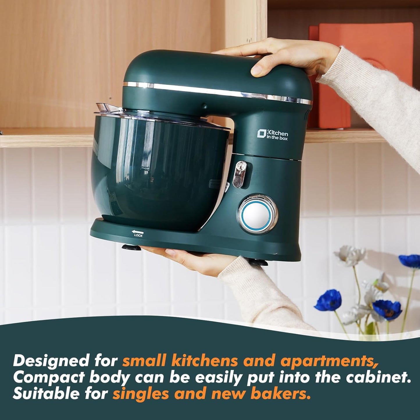 Kitchen in the Box Stand Mixer, 3.5QT Two Bowls Small Kitchen Electric Mixer, 10-Speed Portable Lightweight with Matte Finish, Egg Whisk, Dough Hook, Beater (Turquoise Green, 3.5QT)