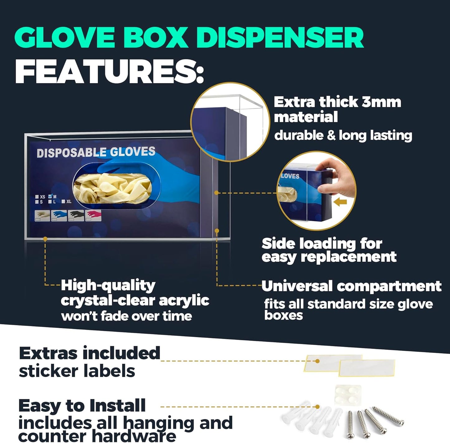 Storage Standard Glove Box Holder Wall Mount Glove Dispenser - Disposable Glove Holder Wall Mount Glove Station for Medical Gloves, Multipurpose Kitchen Gloves Holder - Includes Hanging Hardware