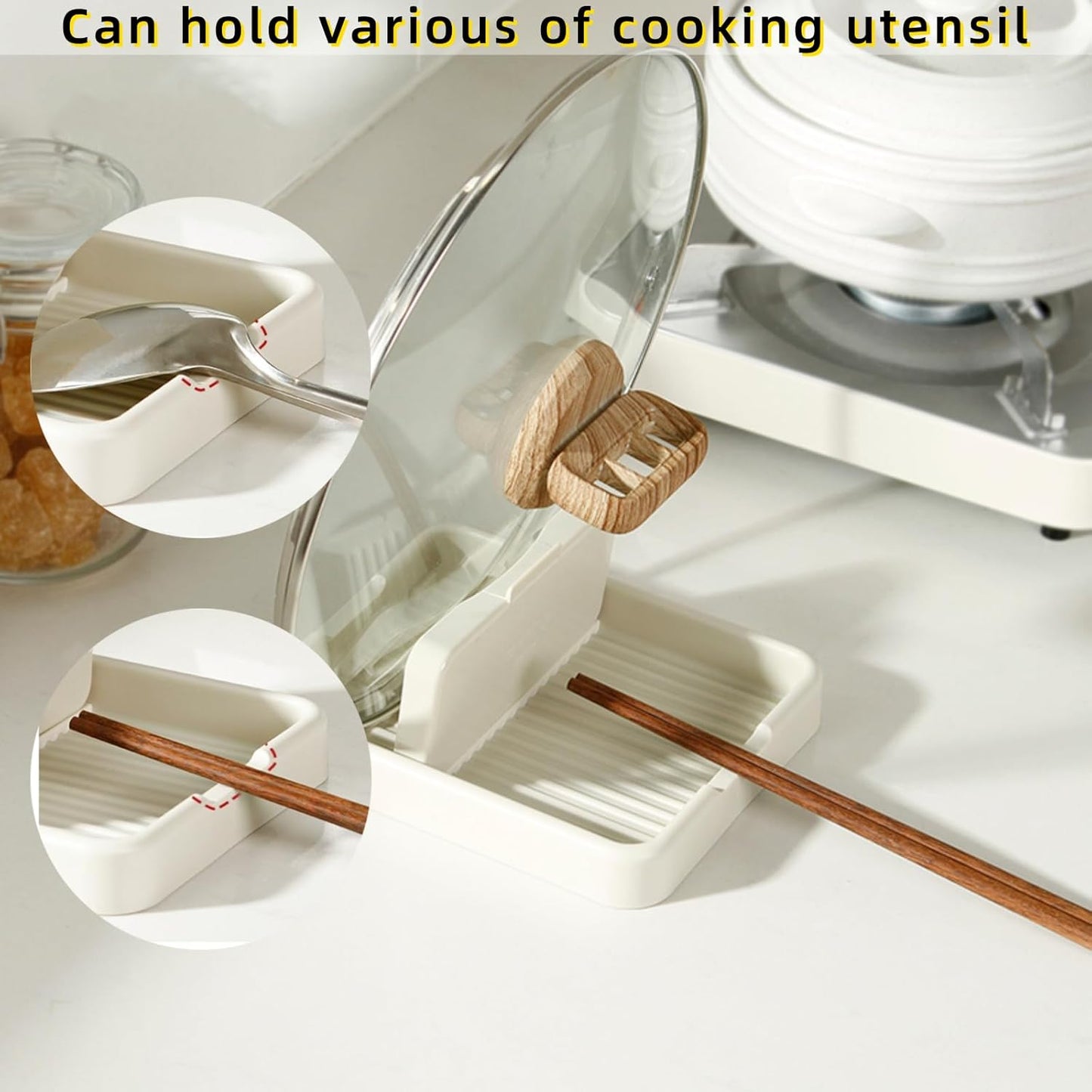 Spoon Rest with Pot Lid Holder for Stove Top, Utensil Rest & Spoon holder for Kitchen Counter, Stove Top, Heat Resistant Kitchen Utensil Holder for Spatulas Holder, Pot Lid, Tongs, Ladles