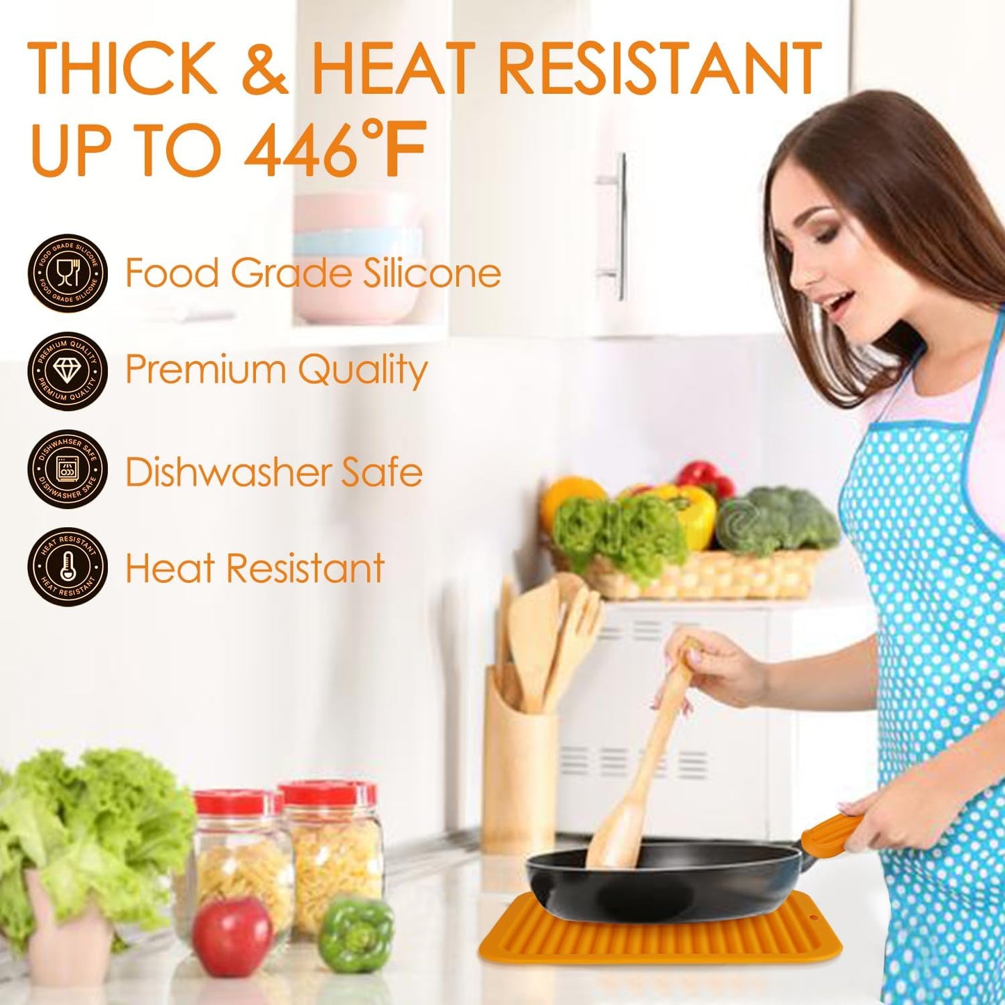 Silicone Trivets for Hot Pots and Pans, 9 * 12" Orange Silicone Hot Pads Pot Holders for Kitchen, 2 Pack Trivet Mat for Hot Dishes, Hot Pot Mats Hot Plates for Table Hot Dishes, Jar Opener