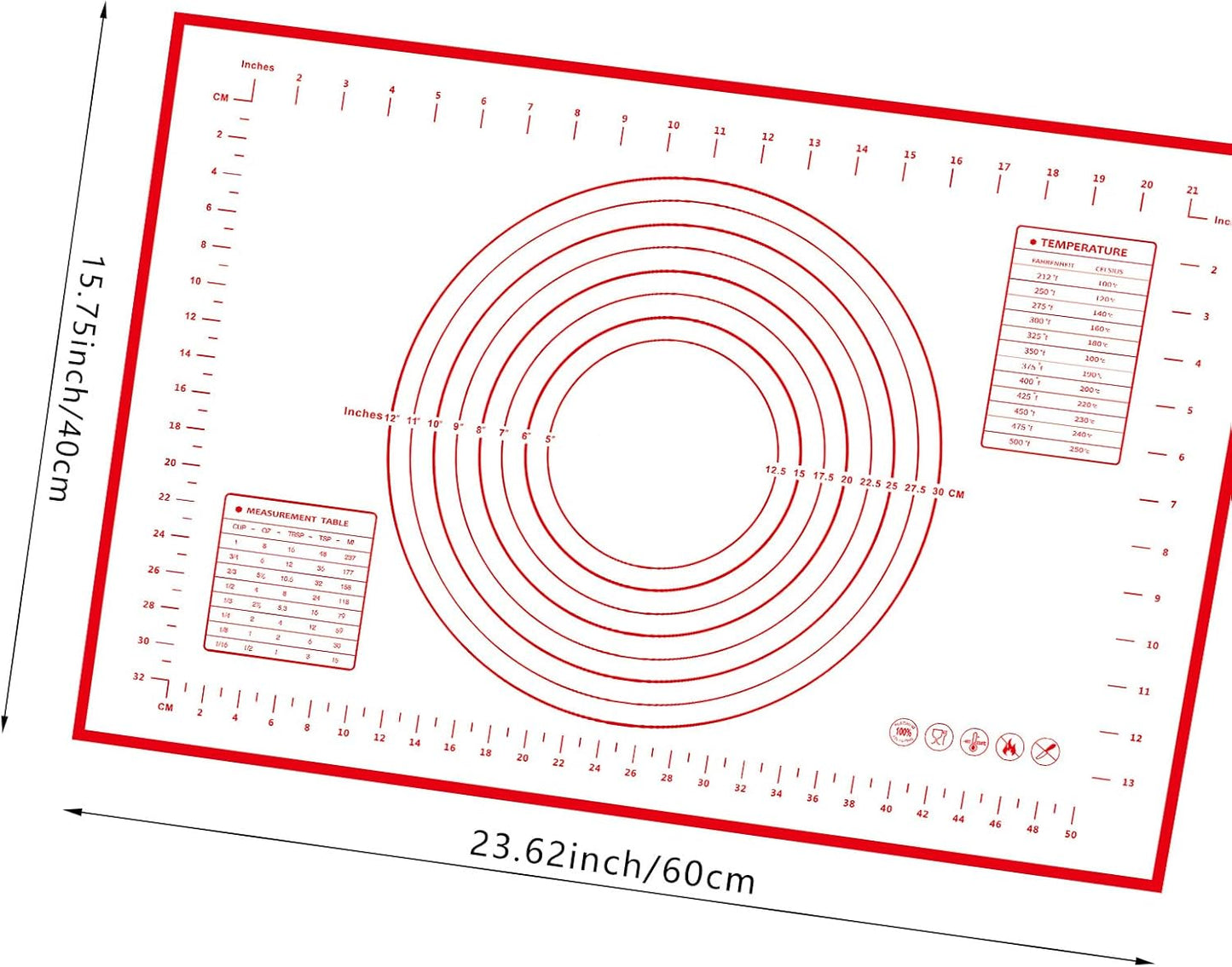 Dough Mat Silicone Baking Mats for Rolling Pastry,Kneading Sheet Sourdough Bread Baking Supplies Red 24x16"