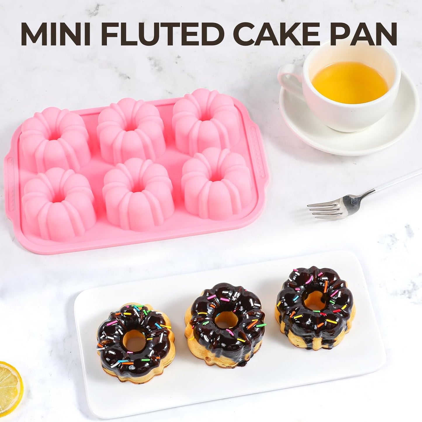 Mini Bundt Cake Pans for Baking, Silicone 6-Cavity Fluted Tube Cake Pan with Metal Reinforced Frame, Nonstick Baking Molds for Cupcake, Brownie, Donuts, Cornbread, Jello