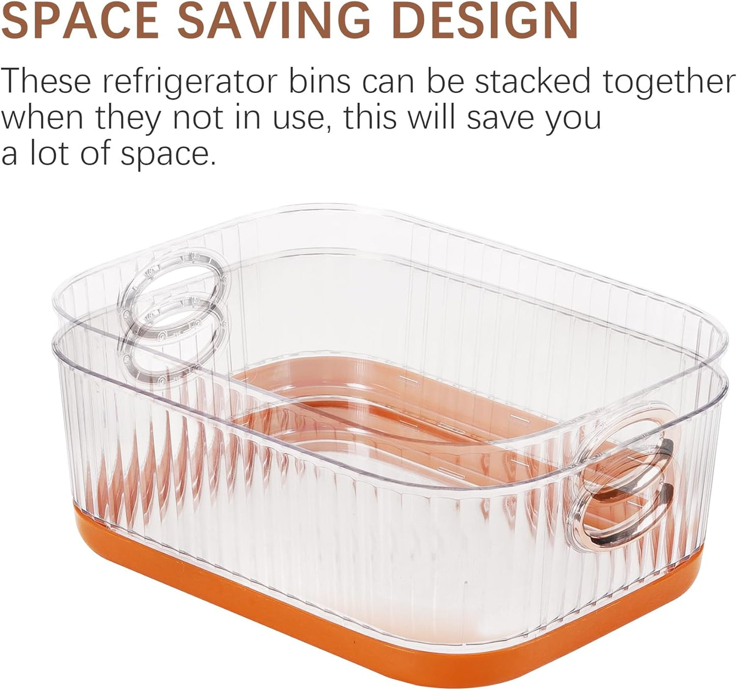 VECELO Refrigerator Organizers - Durable PET Storage Bins, Space Saving, Clear View, Contain Spill, Organizer for Kitchen, Laundry, Closet - Set of 2