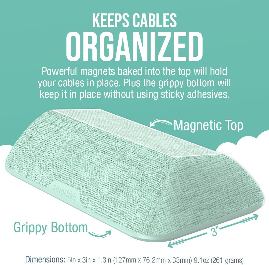 Smartish® Magnetic Cord Holder - Bigger Cable Wrangler Organizer with Magnet Clips for Charger Management on Desktop, Nightstand, or Side Table - Holds 6+ Cables - Teal Me More