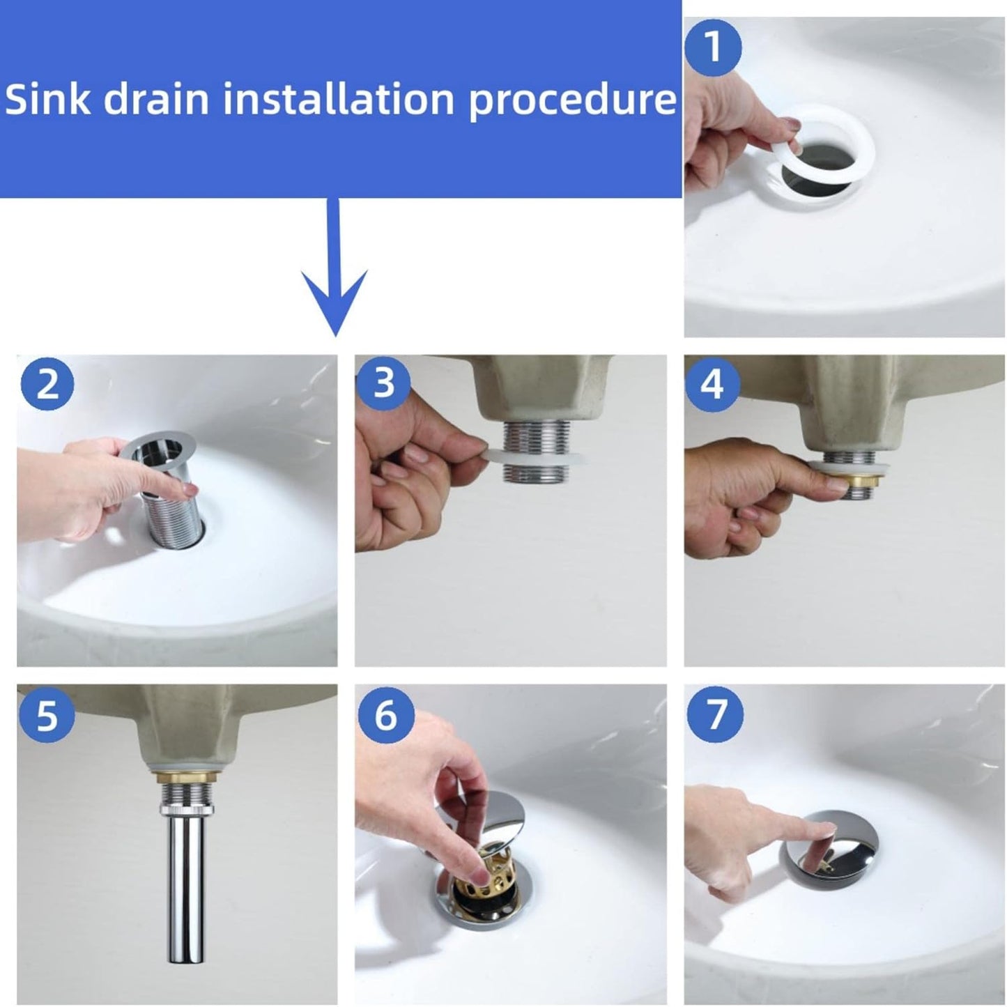 Stainless Steel Pop up Drain for Bathroom Sink Inst Sink Drain with Detachable Basket, Polished Chrome Drain Component with Overflow Bathroom Sink Drain
