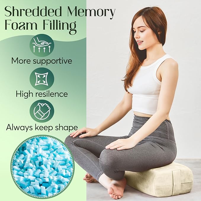 Premium Crushed Sponge Yoga Bolster Pillow for Yin Yoga, Restorative & Meditation - Rectangular Cushion