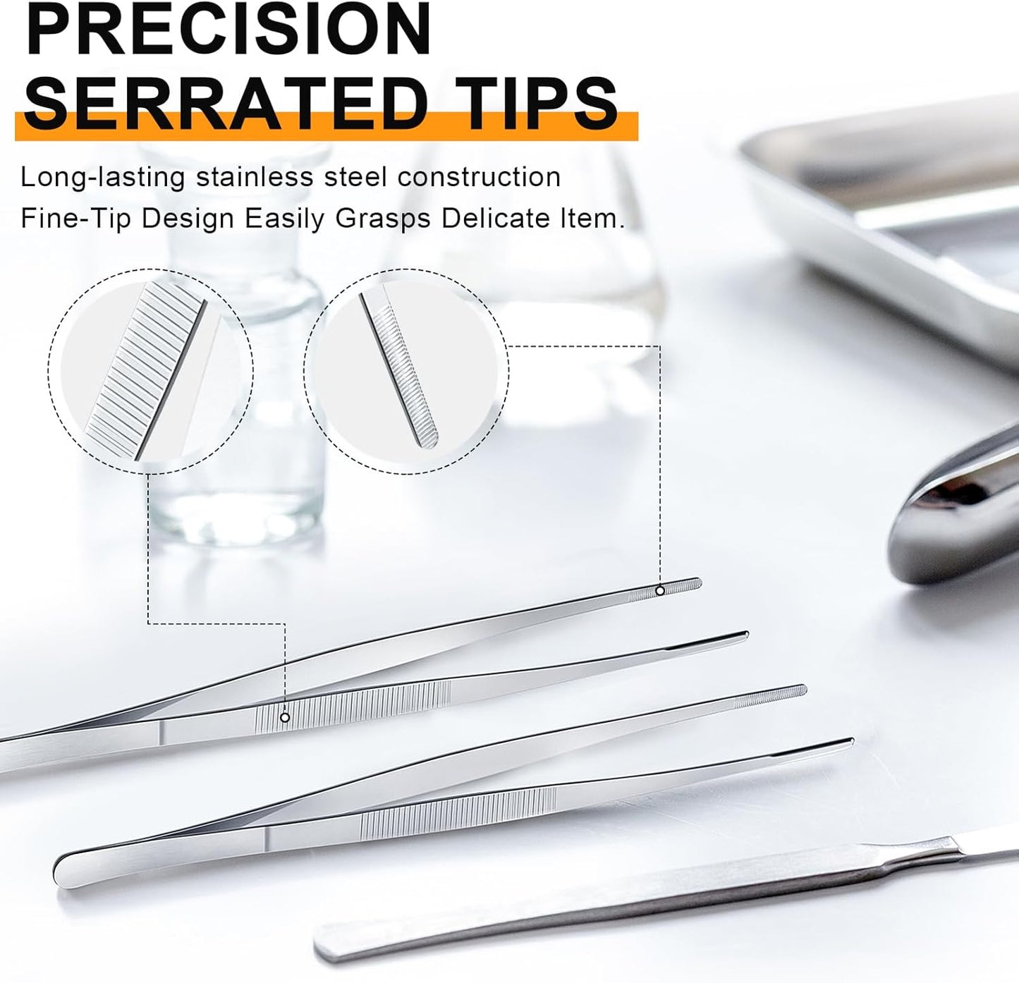 Yaomiao 4 Packs 16 Inch Bar Tweezers Silver Long Garnish Tongs Stainless Steel Kitchen Cooking Tongs Tweezers for Food Cocktail Korean BBQ Bartender Chef, Multi-use