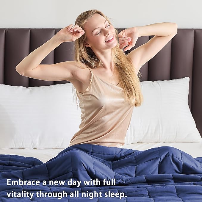 yescool Weighted Blanket for Adults (20 lbs, 60" x 80",Navy & Blue) Cooling Heavy Blanket for Sleeping Perfect for 190-210 lbs, Queen Size Breathable Blanket with Premium Glass Bead, Machine Washable