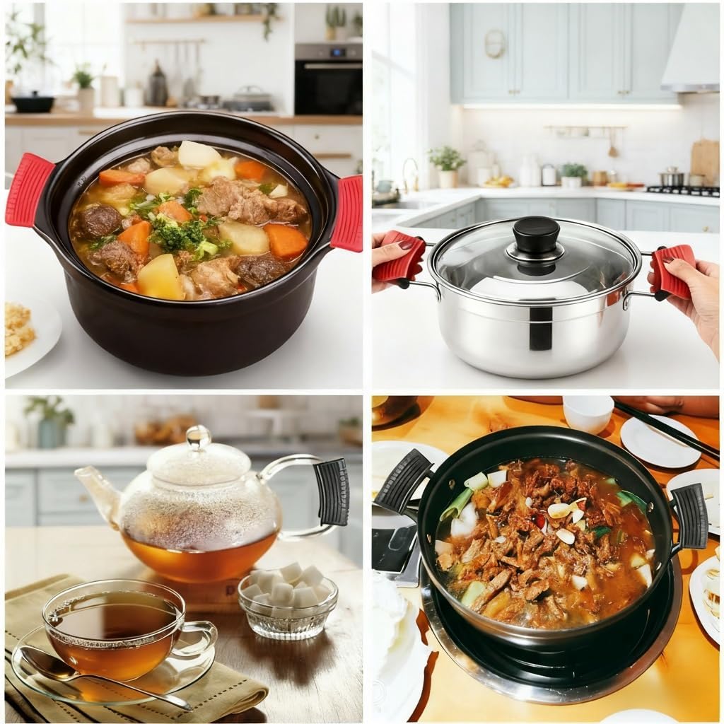 2 Pairs of Silicone Assist Handle Holder,Cast Iron Pan Skillet Handle Covers Soup POTS Pot Handle Holders,Handle Protectors Non-Slip Pot Holder Sleeve,Frying pan Casserole Oven Tray Cookware