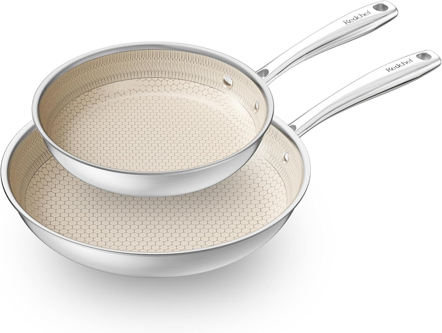 Redchef Hybrid Ceramic Non Stick Fry Pan Set 2 Piece, 9.5, 11 Inch, Kitchen Frying Pans, Skillet Tri-Ply Stainless Steel & Aluminum, All Cooktops