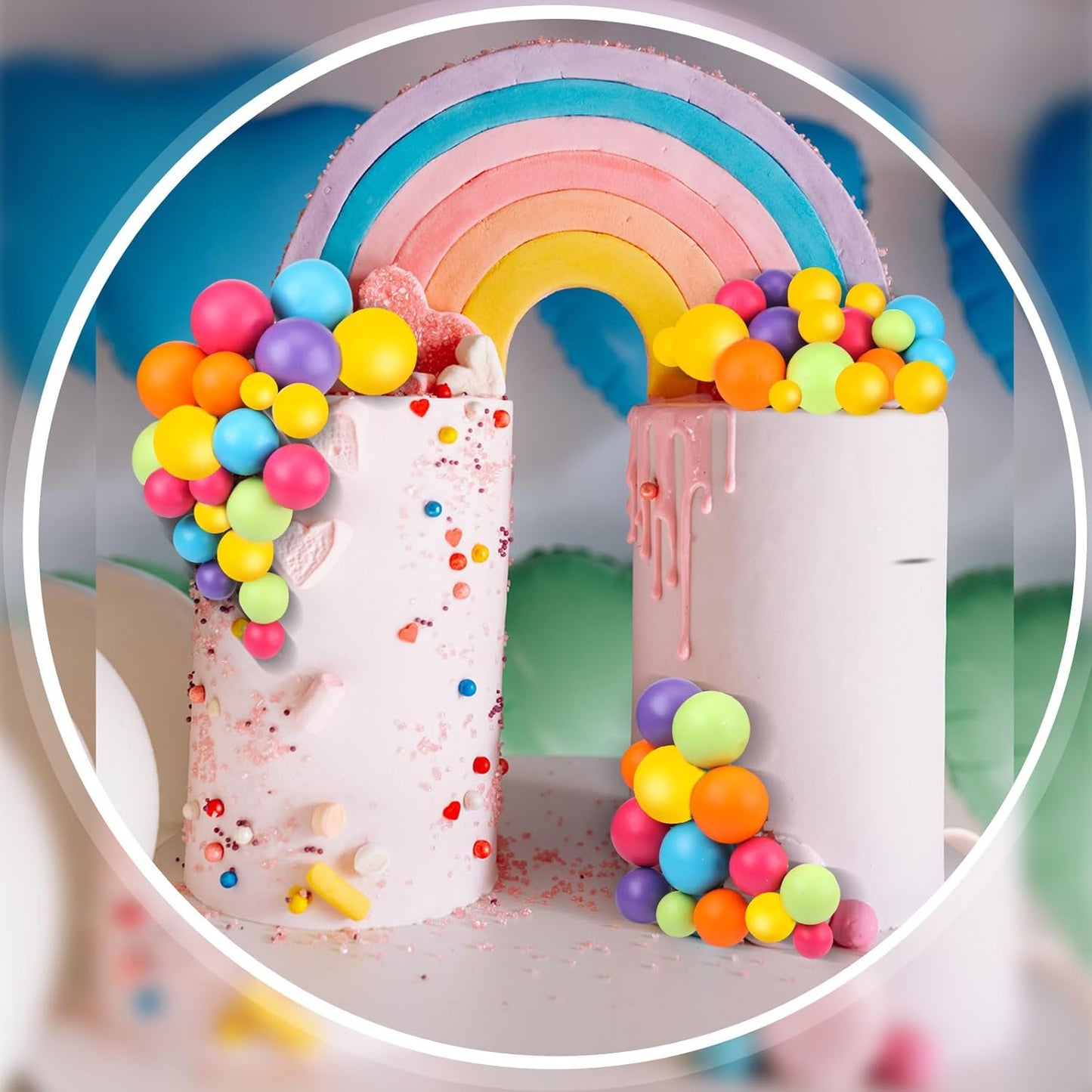 108 Pcs Balls Cake Topper DIY Cupcake Insert Foam Balloons for Cake Baking Wedding Anniversary Birthday Decoration(Sweet Colors,Multi Sizes)