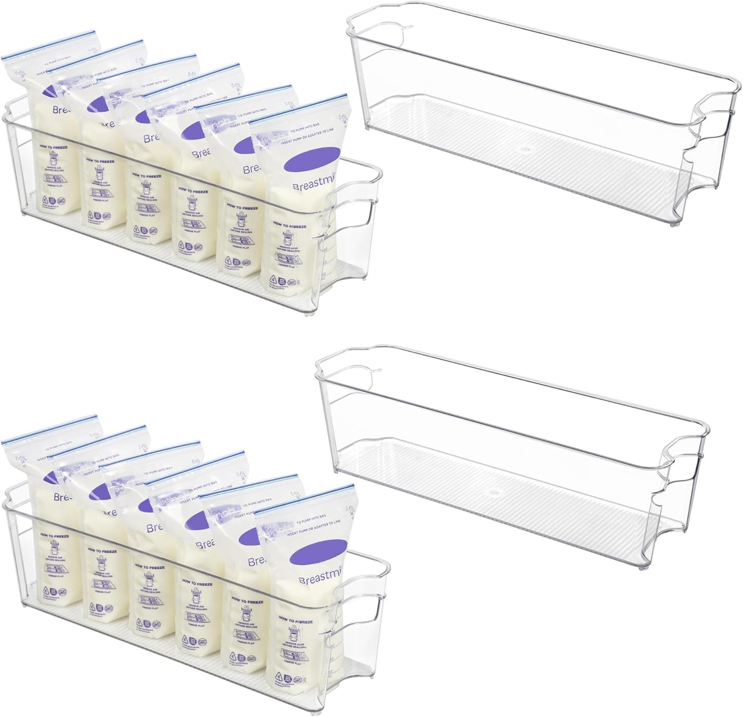 Vtopmart Breastmilk Storage Container 4PCS Set, Clear Freezer and Fridge Organizer Bins, Plastic Storage Bins for Breast Milk, Baby Pouches, Formula, Bottles and Yogurts, 4.3’’ Width, 14.7" Long