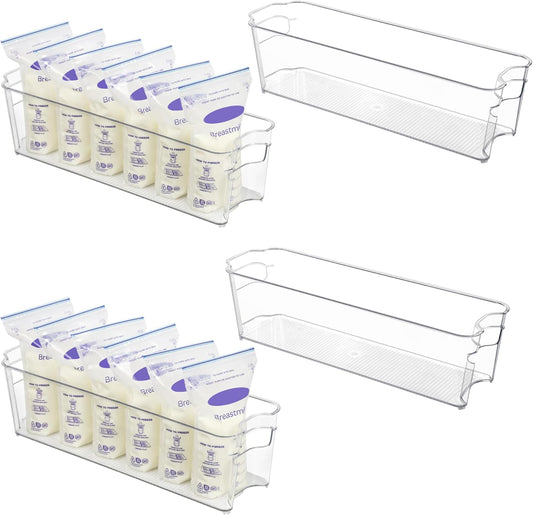 Vtopmart Breastmilk Storage Container 4PCS Set, Clear Freezer and Fridge Organizer Bins, Plastic Storage Bins for Breast Milk, Baby Pouches, Formula, Bottles and Yogurts, 4.3’’ Width, 14.7" Long