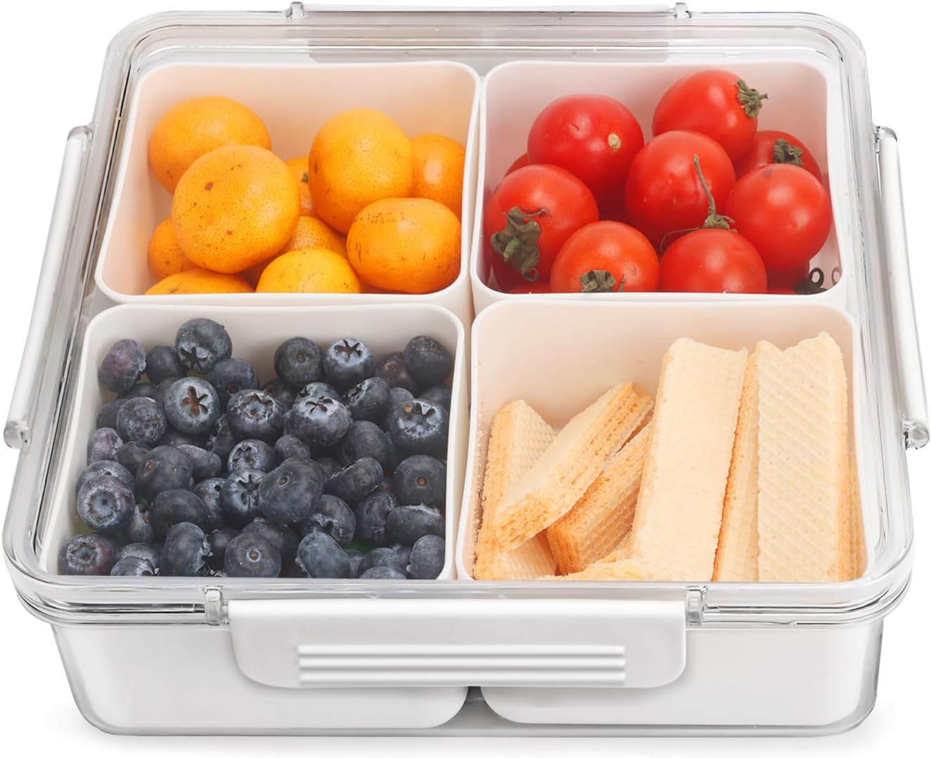 Divided Serving Tray with Lid, Removable Divided Platter Snack Box, Food Storage Charcuterie Containers with 4 Compartments for Christmas Party, Veggies, Snack, Fruit, Nuts, Candy, Cracker, Chip