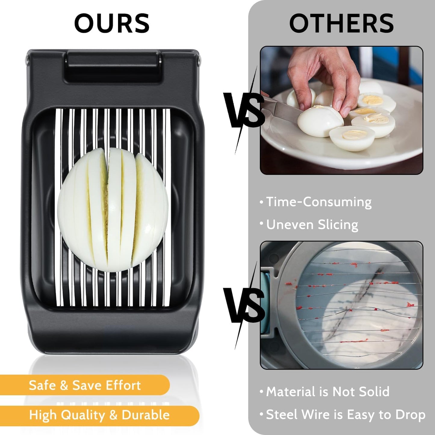 Sopito Heavy Duty Stainless Steel Wire Egg Slicer for Hard Boiled Eggs & Strawberry Other Soft Food, Black