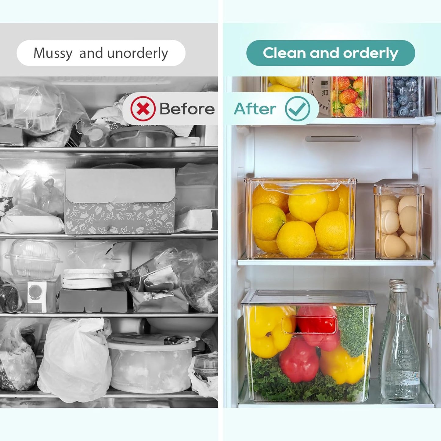 MUCHII 8 Pack Fridge Organizers, Stackable Fridge Organizer Bins with Lids, Kitchen Organization Storage Containers for Fruit, Food, Vegetables