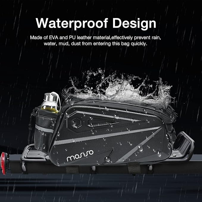MOSISO Bike Rack Bag, Waterproof Bike Rear Rack Handbag Bicycle Trunk Bag, 14L EVA Mountain Bicycle Rear Seat Storage Saddle Pouch Cycling Luggage Pouch with Shoulder Strap, Black