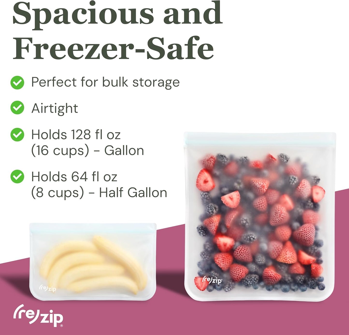 (re) zip 4 Gallon & 4 Half-Gallon Bags for Maximum Freshness | 8-Pack Food Storage Bag Kit | BPA-Free, Leakproof, Airtight, and Freezer-Safe PEVA | Ideal for Marinating and BBQ Prep