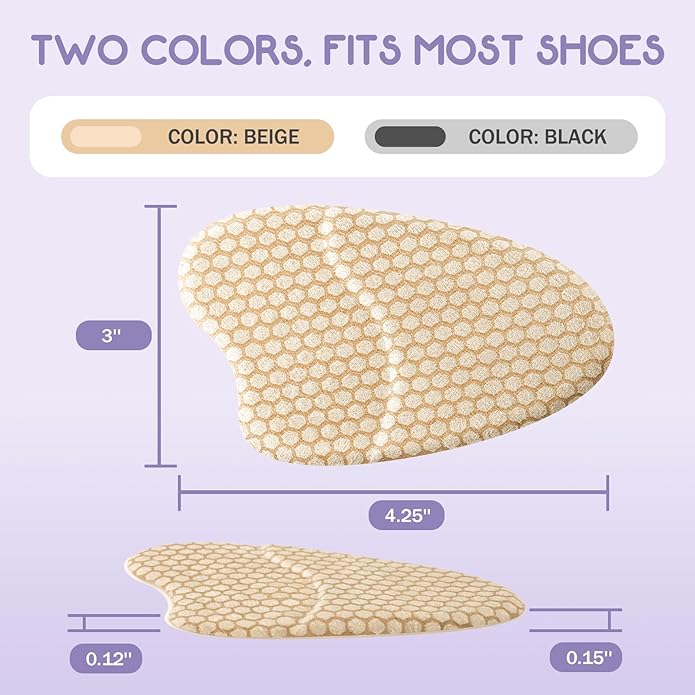 Metatarsal Pads for Women, Ball of Foot Cushions, Heel Inserts, High Heel Comfort Pads (2 Pairs), Anti Slip, Invisible Design