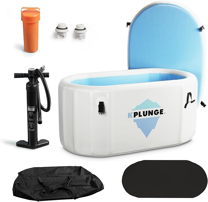 Kodiak 59" 1-Person Inflatable Cold Plunge Ice Bath Tub or Hot Tub with PVC Insulated Lid, Hand Pump, Repair Kit, 110-Gallon Capacity – Chiller Compatible Indoor/Outdoor Tub – Gray