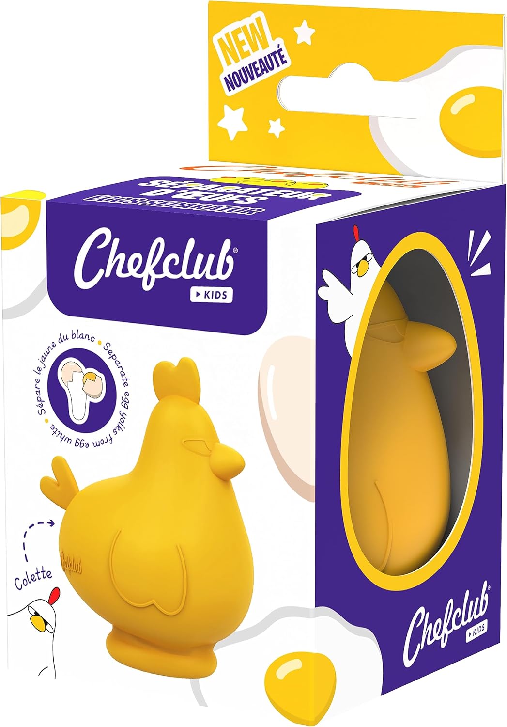 Chefclub Kids - Egg Separator, Chicken Shape, Egg White Separator, Raw Eggs - No Drip, No Mess - Food Grade Silicone, Kitchen Cooking, Kitchen Gadgets Unique Baking Tools (Yellow)