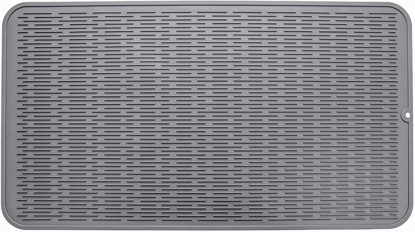 Silicone Dish Drying Mat for Multiple Usage,Easy clean,Eco-friendly,Heat-resistant Silicone Mat for Kitchen Counter or Sink,Refrigerator or Drawer Liner Grey 4XL 32 inches x 18 inches