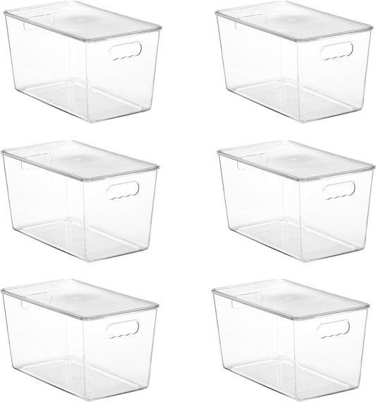 Vtopmart 6 Pack Clear Stackable Storage Bins with Lids,XLarge Plastic Containers with Handle for Pantry Organizer and Storage,Perfect for Kitchen,Fridge,Cabinet, Closet,Bathroom Organization