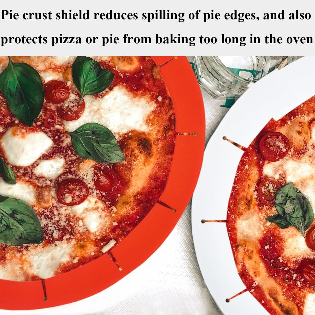 Adjustable Pie Crust Shields, Silicone Baking Protectors, Cover Ring Tools Fits 8-11.4 Inch Pies, Baking Pie Pizza Crust Shield Protector Cover for Edges ﻿ (Red 2 + Transparent 2)