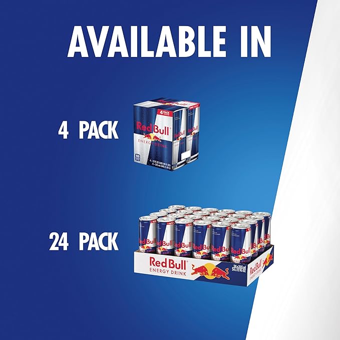 Red Bull Energy Drink with 114mg Caffeine plus Taurine & B Vitamins, 12 Fl Oz, Pack of 4 Cans