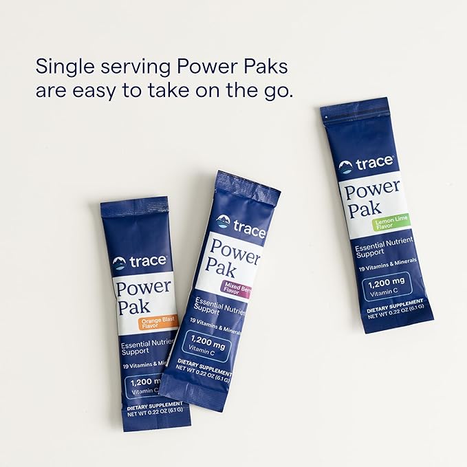 Trace Minerals Power Pak - Daily Health Support Supplement with Vitamins & Minerals - Power Packet Aids Immune Health & Hydration - Mix Powder Supports Bodily Functions - Lemon Lime (30 Servings)