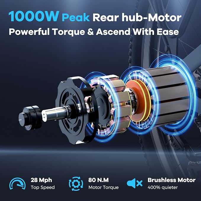 DriftGod 26" Electric Bike for Adults – Powerful 1000W Motor, 48V Removable Battery, 7-Speed, Front Suspension & LCD Display – Commuter and Mountain EBike for Women