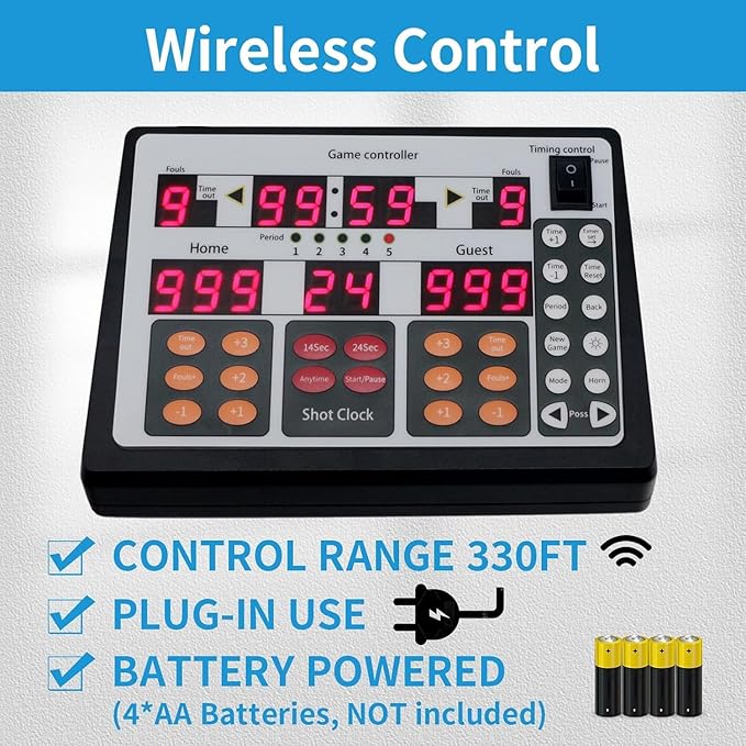 YZ LED Basketball Scoreboard with Shot Clock, Digital Scoreboard with Remoe, Electronic Scoreboard with Timer Clock, Digital Score Keeper Outdoor