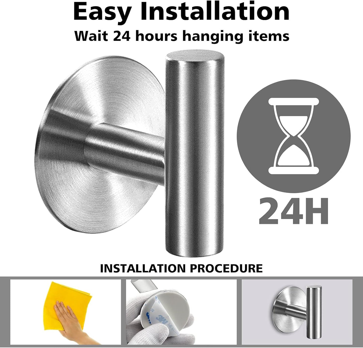 Adhesive Hooks Heavy Duty Wall Hooks Stainless Steel Waterproof Shower Hooks, Adhesive Holders Coat Robe Hooks for Hanging, Wall Mounted Towel Hooks for Bathroom Kitchen - 4 Pack