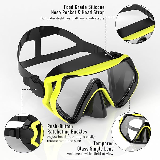 Snorkeling Gear, Dry Snorkel Set180° Panoramic Wide View,Anti-Fog Scuba Diving Mask, Professional Snorkeling Gear for Free Breathing, Swimming, Diving