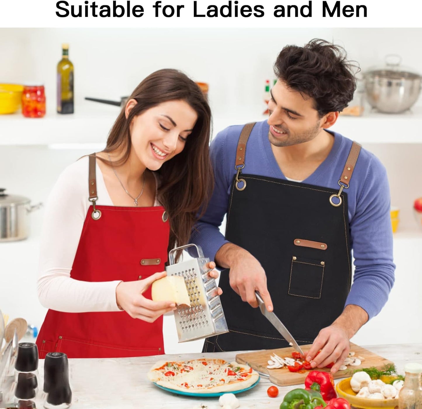 Genixart Chef Apron for Men Women with Pockets, Canvas Aprons for Kitchen Cooking, Artist Painting, Work Apron for Server (Black, 6 Pack)