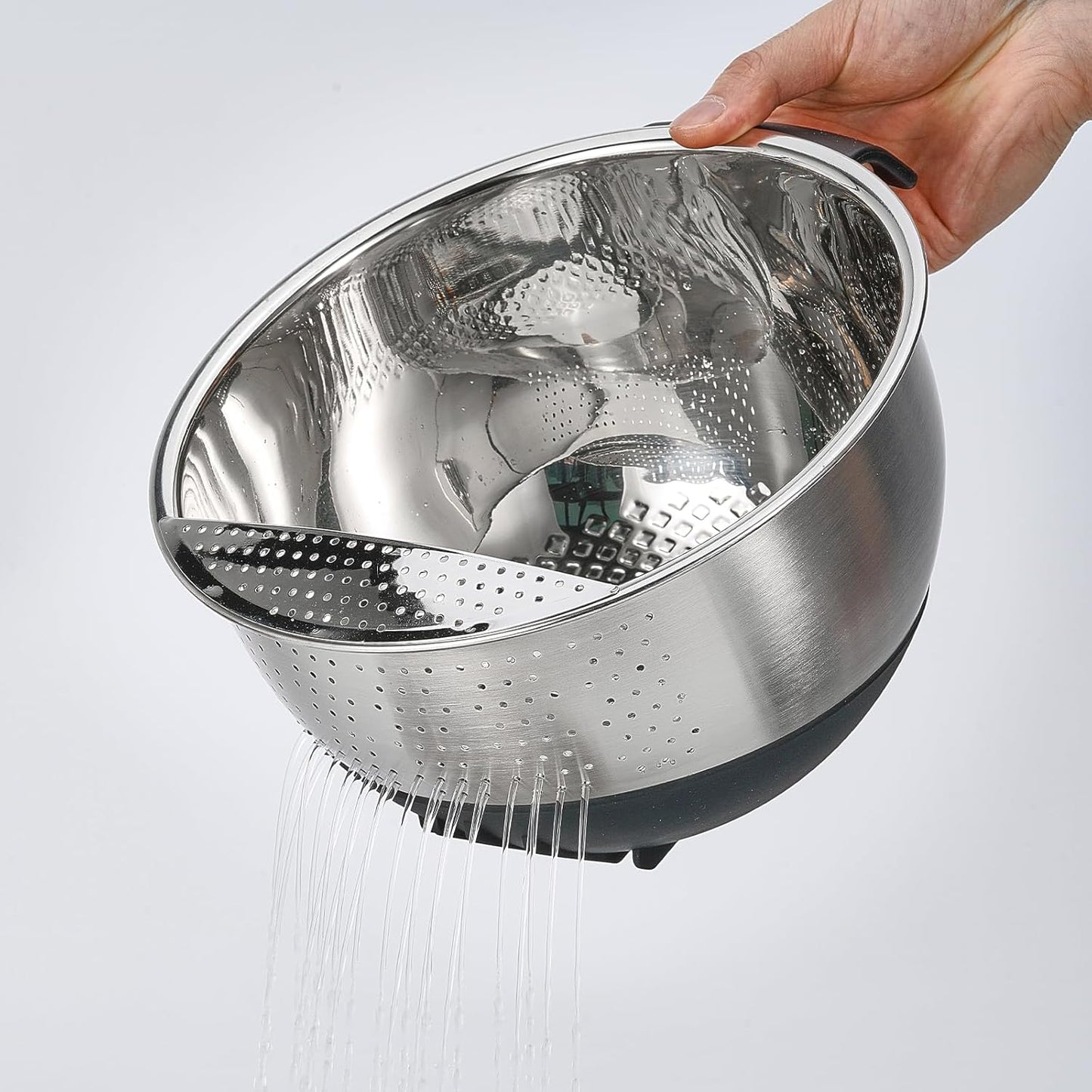 Rice Washing Bowl with Strainer Quinoa Washer Bowl, Stainless Steel Side Drainers Colander for Cleaning Fruits, Vegetables, and Beans - Versatile Kitchen Tool