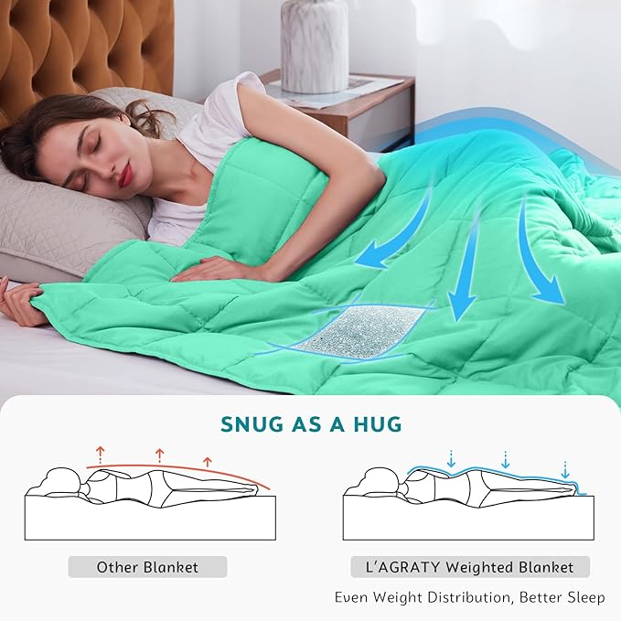 L'AGRATY Weighted Blanket - 48"x72" 15lbs Cooling Breathable Heavy Blanket Microfiber Material with Glass Beads for Adult All-Season Summer Fall Winter Soft Thick Comfort