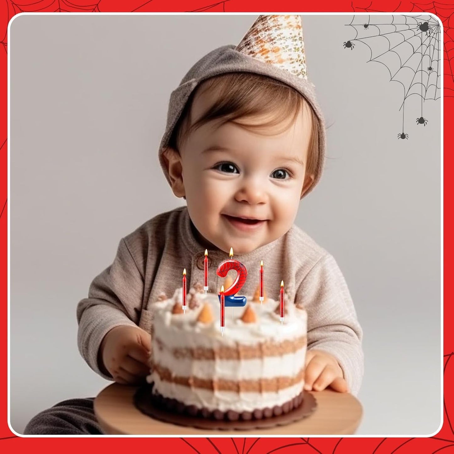 13 Pcs Spider Themed Birthday Candle Set Red Spider Theme Number 2 Candle Cake Topper for Boys Girls Birthday Decoration Spider Party Decoration Supplies (Number 2)