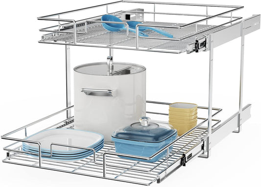 ROOMTEC Individual Pull Out Cabinet Organizer (22½"W x 21½"D), 2 Tier Spice Rack Organizer for Cabinet, Slide Out Drawer Pantry Shelf Organization and Storage for Kitchen Bathroom