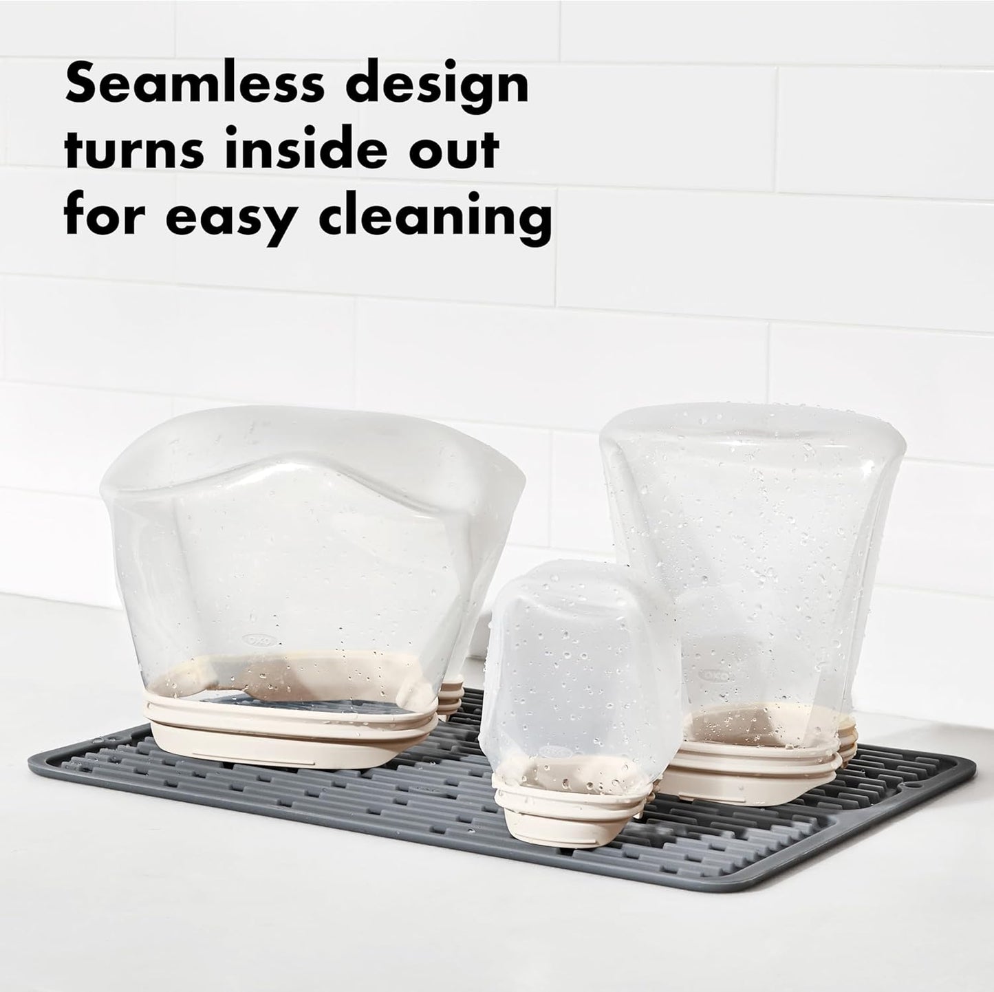 OXO Good Grips Silicone Reusable Bag – Stand-Up Half Gallon (64 oz) - Oat