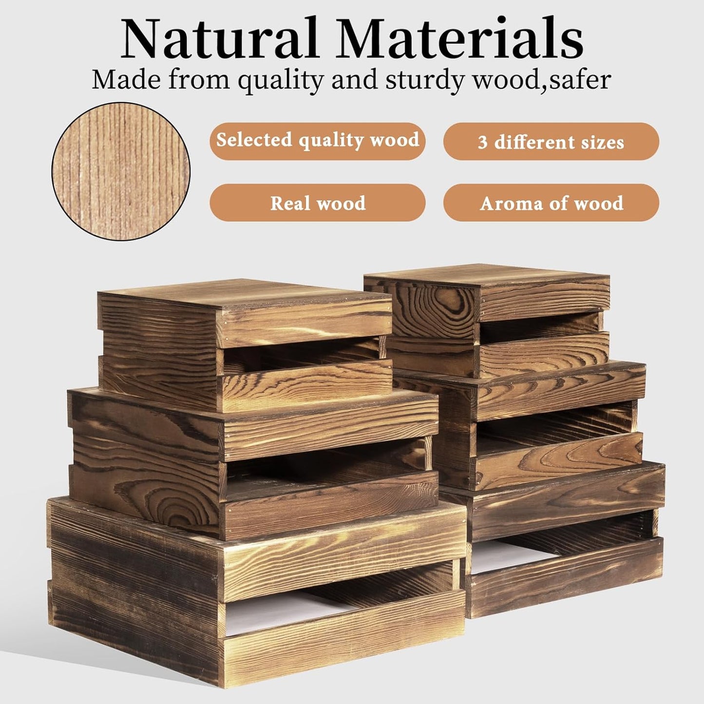 6 Pcs Buffet Risers with Mini Signs, Rustic Wood Cake Stands, Food Risers for Buffet Table, Dessert Display Stand, Wood Crates, Rustic Cake Stand for Party, Wedding, Birthday, Baby Shower, 3 Sizes