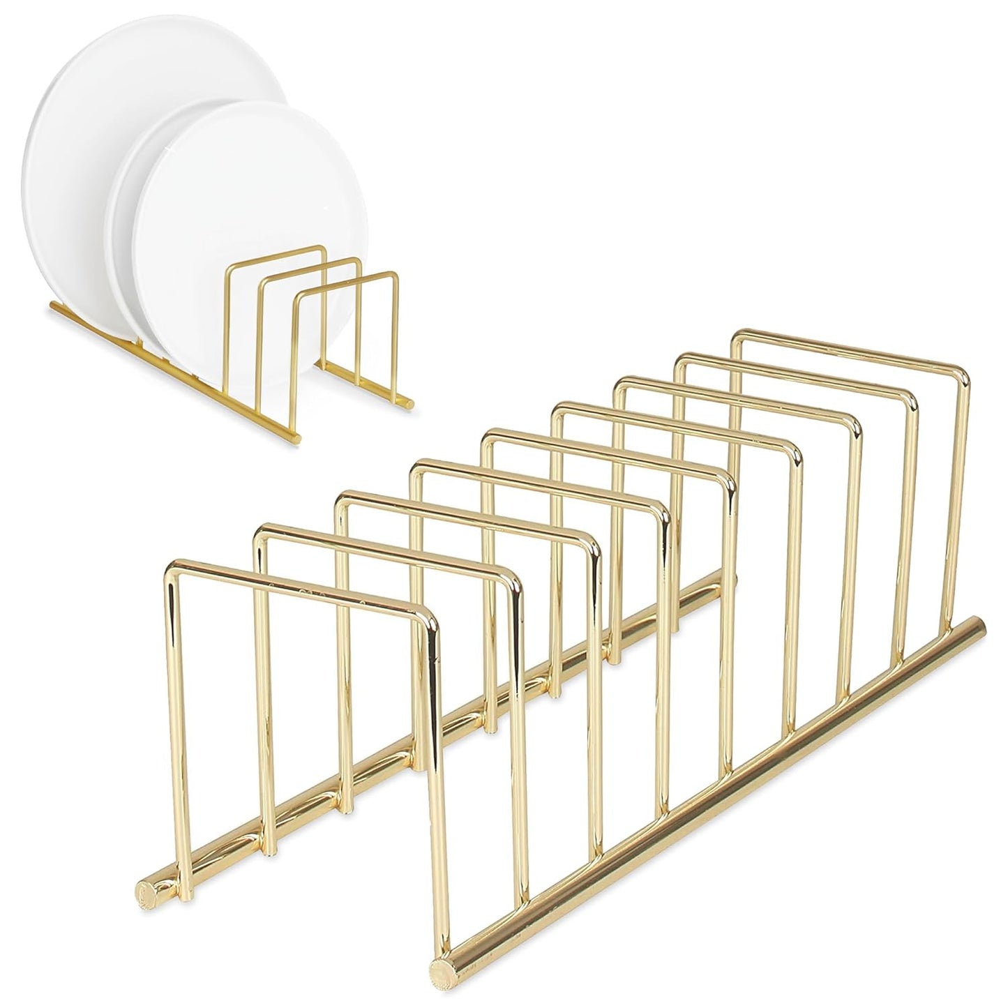 Spectrum Euro Cutting Board Holder Stand for Countertop or Inside Kitchen Cabinet Organization Gold, 8 Slot Cutting Board Drying Rack or Cabinet Plate Bakeware Storage Organizer