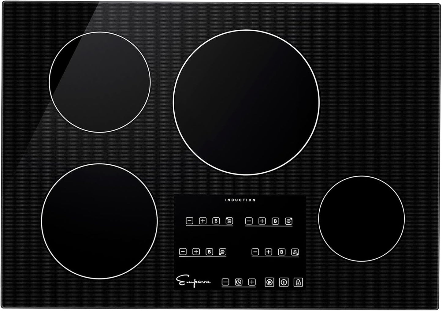 Empava 30 Inch Electric Induction Cooktop Built-in, 4 Zone Smooth Glass Surface, Touch Sensor Control Power Boost, Child Lock, Timer Function, Hardwired Kitchen Appliance