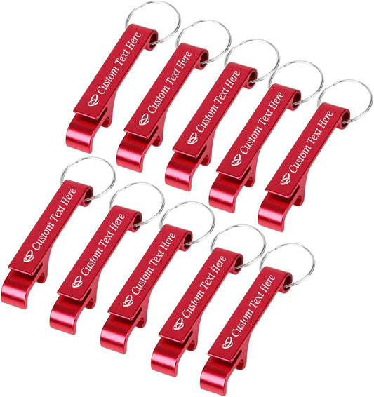10PCS Personalized Bottle Opener Keychain Bulk Custom Beer Bottle Opener with Logo Text Engraved Wedding Bottle Opener Favors Customized Gifts for Guests Baby Shower Birthday Party-Red