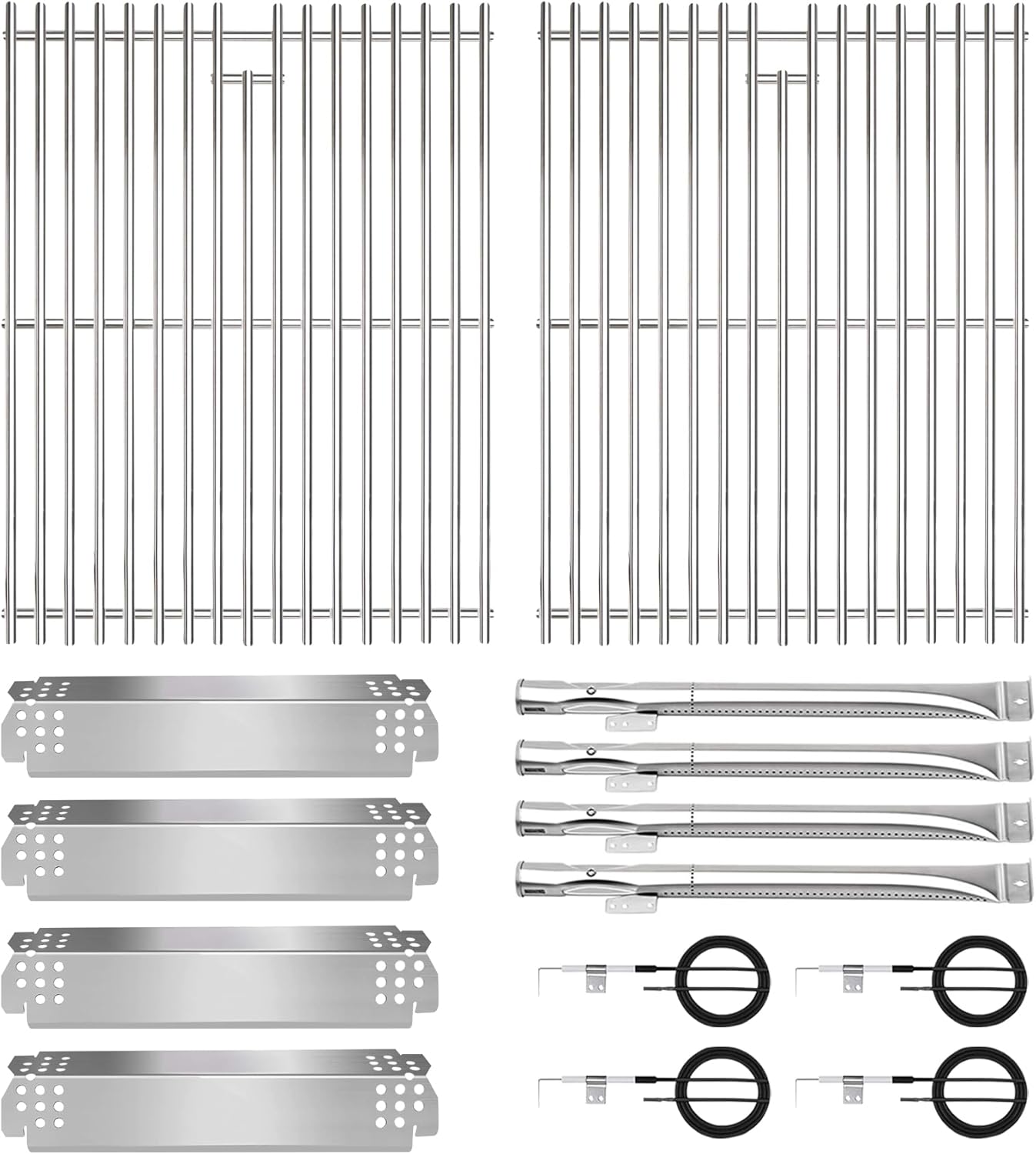 CANDANA Replacement Parts for Nexgrill 4 Burner 720-0830H 720-0830D 720-0783C 720-0783E 720-0958A, 17" Stainless Steel Grill Grate, Grill Burner, Heat Plate, Igniters for 5 Burner 720-0888N